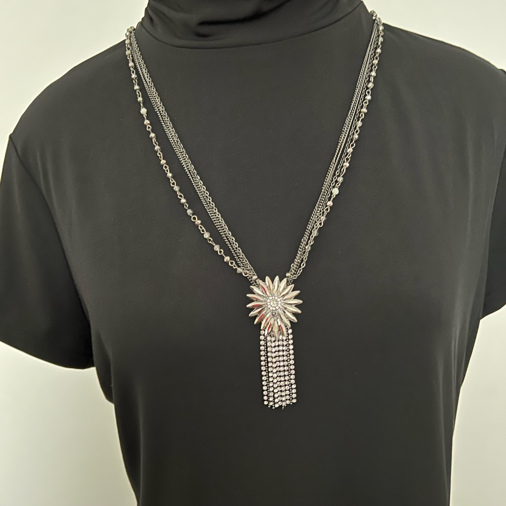 Pretty Silver Tone Multi Strand Necklace 10$